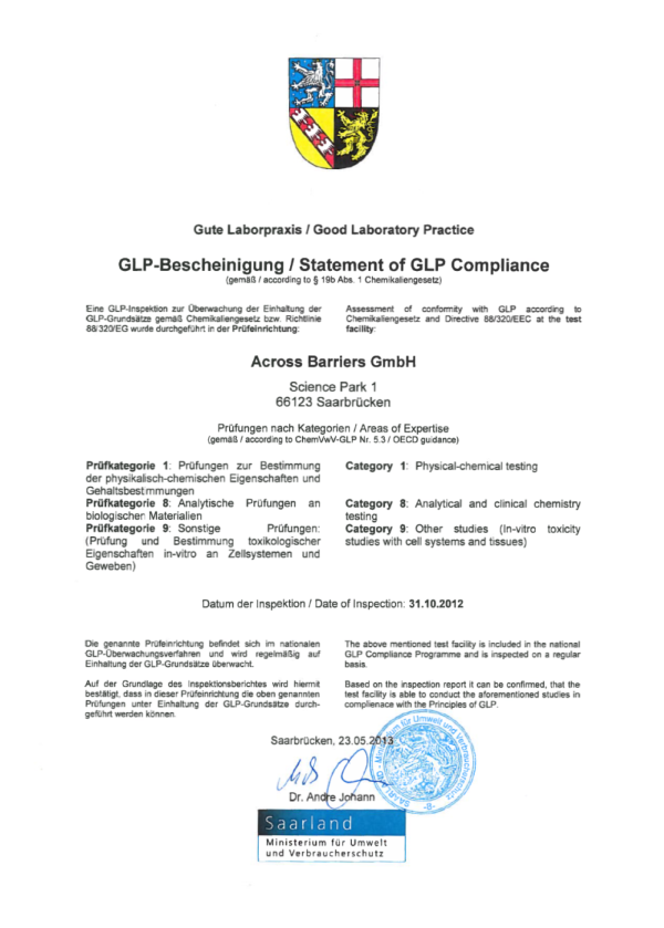 GLP-Zertifikat 2012